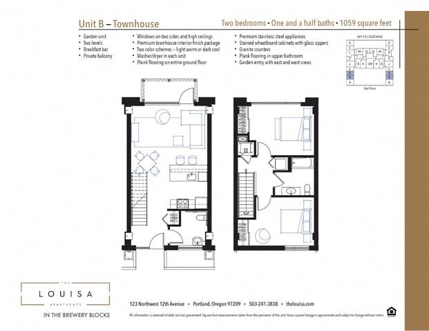 2 Bed 1.5 Bath (B) Floor Plan 2 Bed 1.5 Bath (B) Floor Plan at The Louisa Apartments in Portland, Oregon